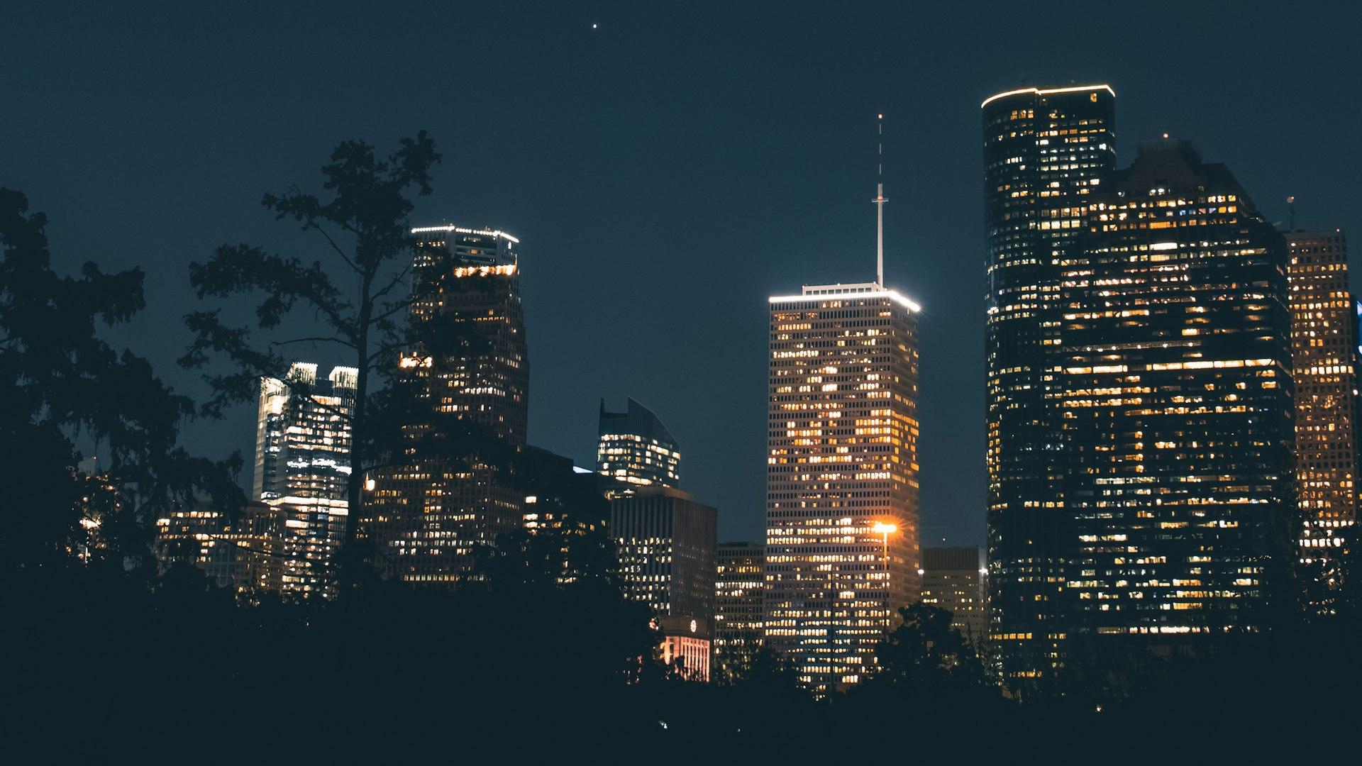 Houston, Texas downtown skyline at night