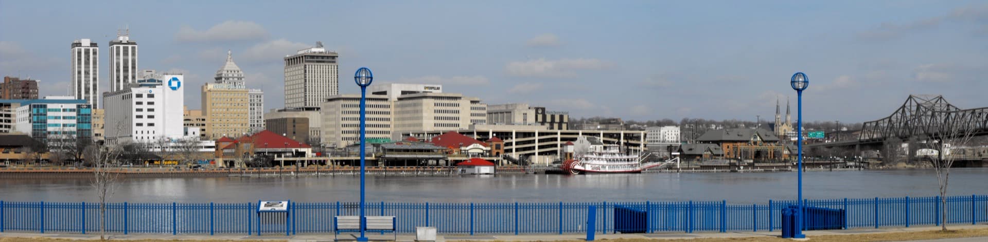 Peoria, Illinois riverfront skyline on the Illinois River