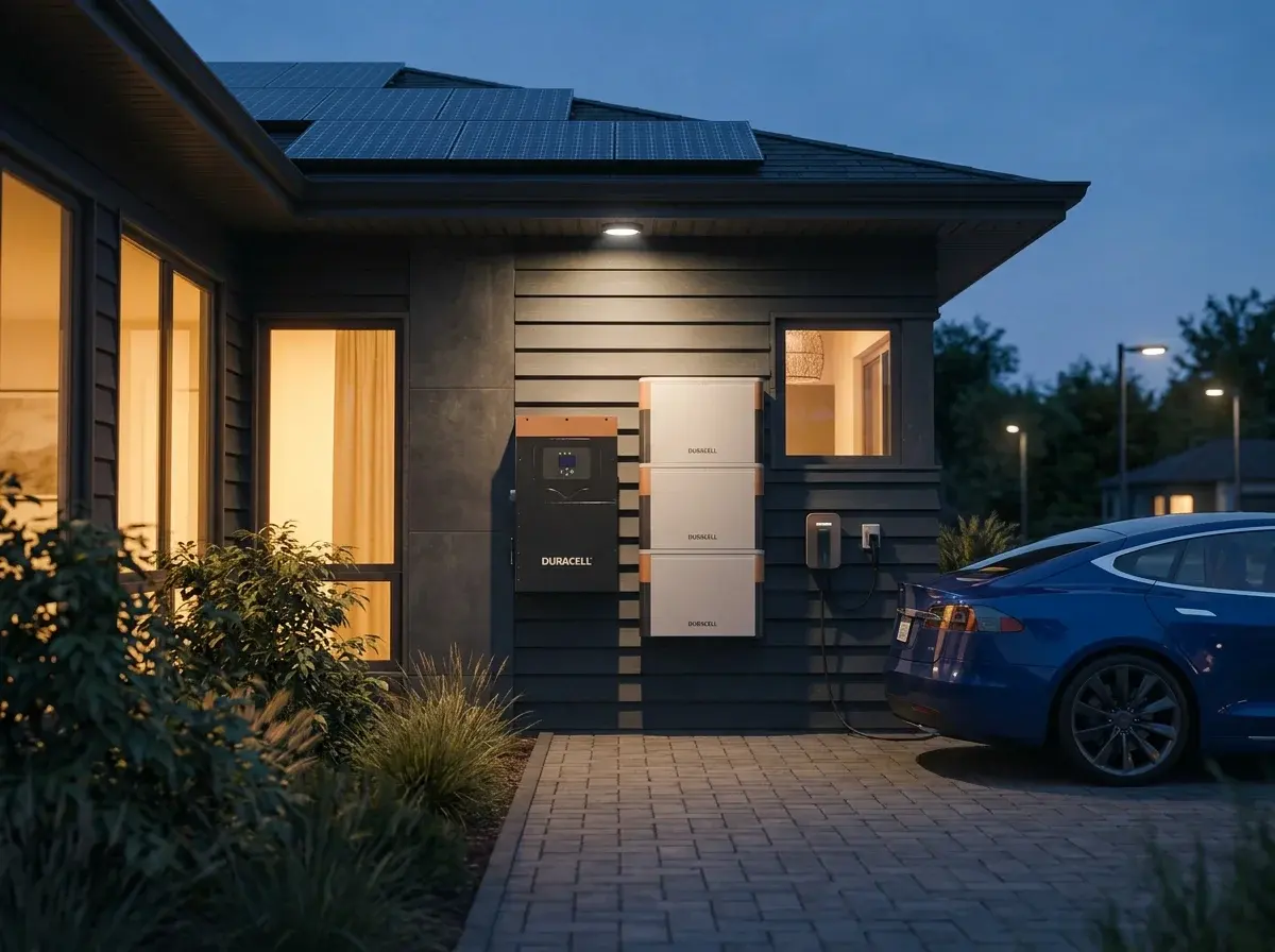 Home with rooftop solar and Duracell Max Hybrid wall-mounted energy storage, SOLRITE Energy