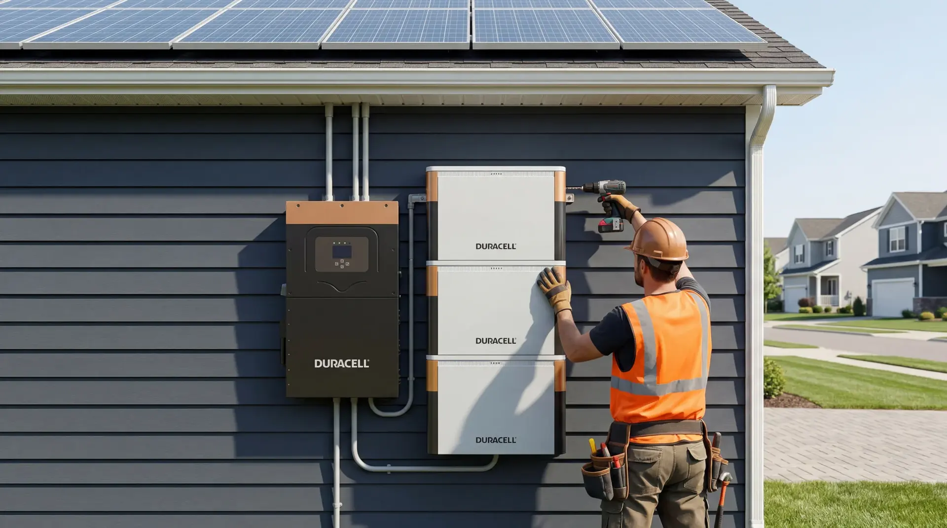 Duracell Max Hybrid battery installation on a home exterior, SOLRITE Energy